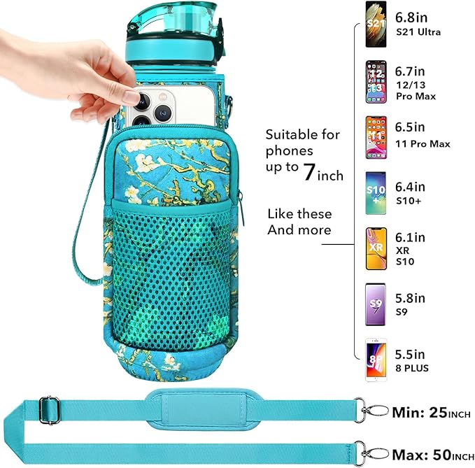 32 oz Water Bottles with Straw & Strap, Motivational Water Bottles with Times to Drink, BPA Free Reusable Sports Water Bottle with Sleeve Carrier for Hiking, Travel, Running or Fitness