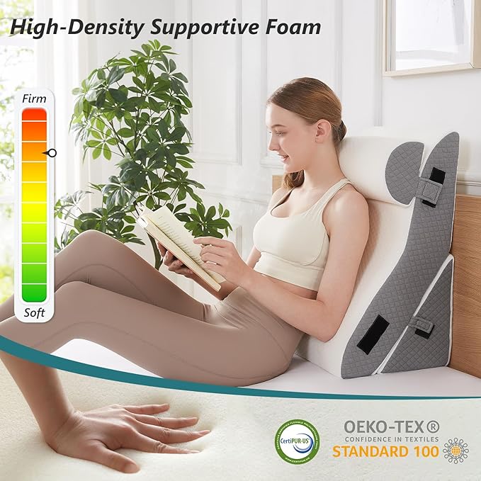 3 PCS Upgraded Bed Wedge Pillow for Sleeping - 35D Post Surgery Pillow for Back Leg Pain Relief - 16.5" Wide Wedge Pillows for After Surgery for Acid Reflux & GERD & Snoring(White Grey)