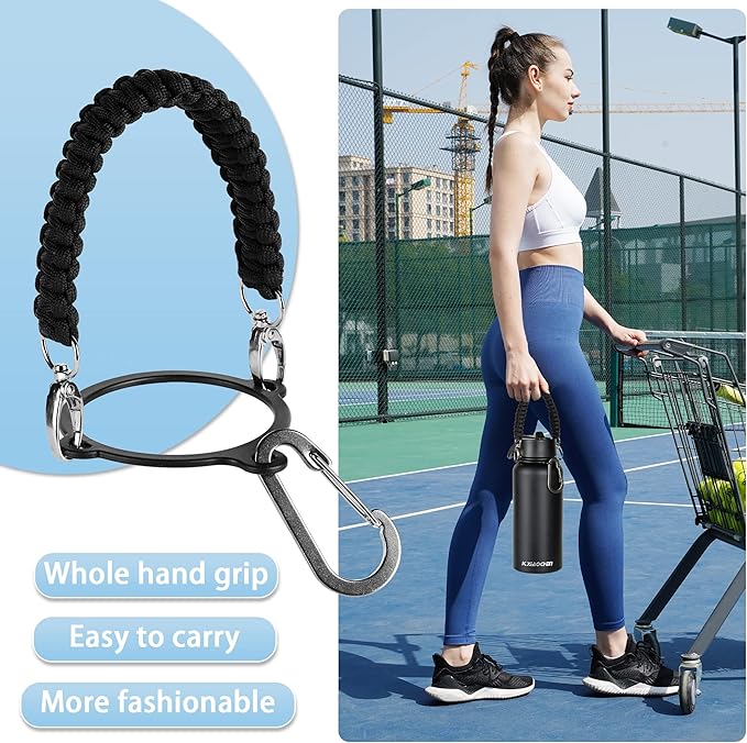 32 oz Insulated Water Bottle with Paracord Handles & Strap, 2 Lids(Straw Lid&Spout Lid), Stainless Steel Reusable Wide Mouth Metal Water Bottle With Straw, Double Walled(Black)