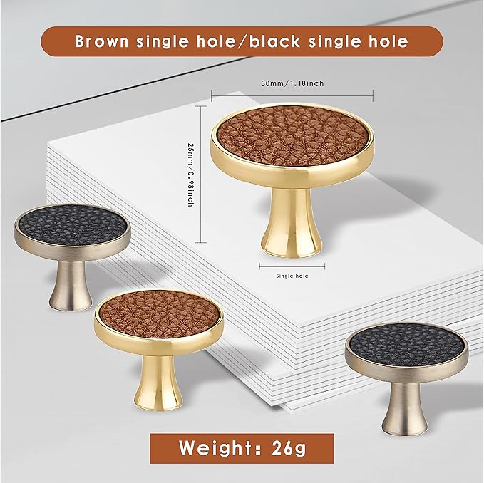 Leather Handle Brass Leather Handle Nordic Minimalist Style Handle Wardrobe Dressing Table Bedroom Living Room Kitchen Handle Hardware Furniture - 2 Pack (Black, Knob)