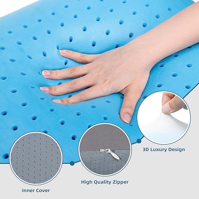 Memory Foam Cooling Pillow Standard Size Pillows Neck & Shoulder Support - for Back, Side, & Stomach Sleepers Grey