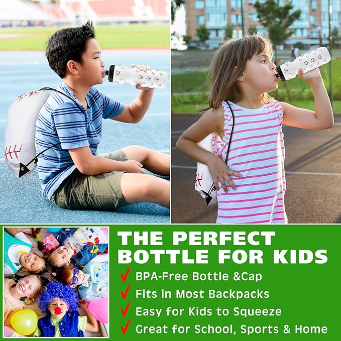 2 Pcs Baseball Party Favors Sports Drawstring Bag 24 oz Baseball Reusable Water Bottles Sports Water Bottle for Sporting Cycling Working Traveling Gym Outdoor