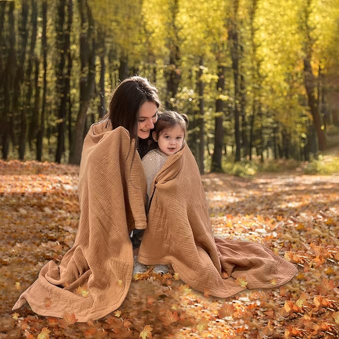 Lulu moon Muslin Blankets for Adults 55”x75” - Couch Throw Blanket for Boys - Light Weighted Muslin Quilt for Sofa and Bed (Caramel)