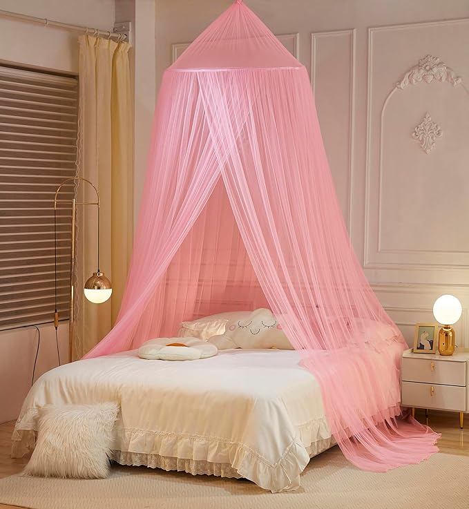 Mengersi Bed Canopy Mosquito Net,Princess Bed Canopy Canopy Bed Curtains for Girls Room,Mosquito Netting Canopy Reading Corners Room Decor for Girls (Pink)