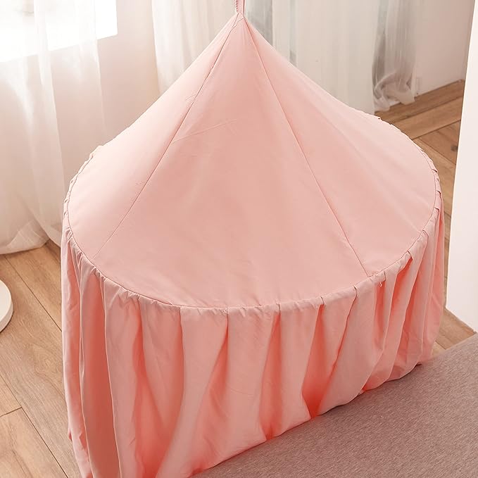Mengersi Bed Canopy Play Tent for Kids, Round Dome Kids Mosquito Net Indoor Outdoor Castle Hanging House Decoration Reading Nook (Beige Pink)