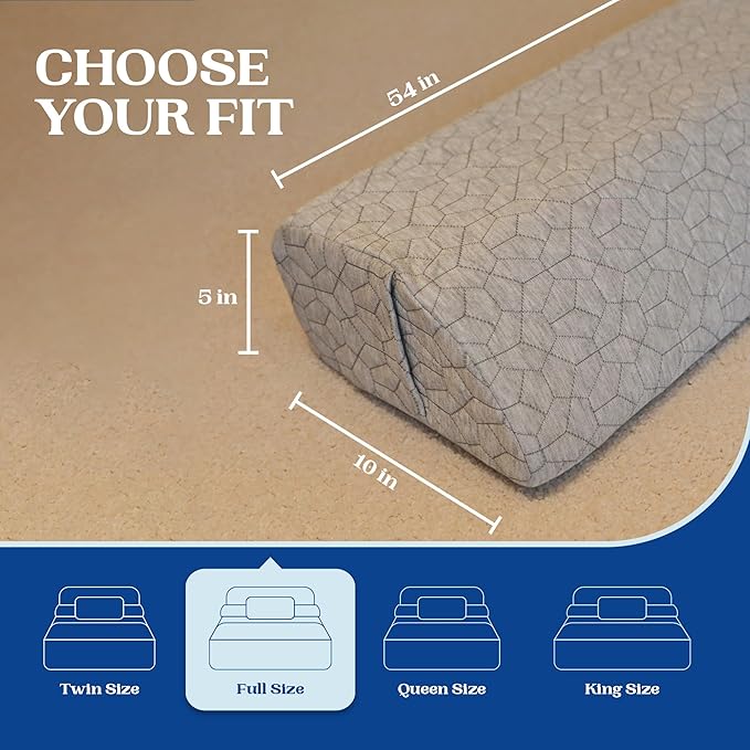 FeelAtHome Bed Gap Filler for Full Bed | Bed Wedge Pillow for Headboard to Close The Gap (0-8") Between Headboard and Mattress - Full Size (54"x10"x5")