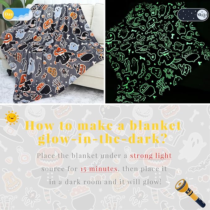 Blanket Glow in The Dark Blanket Pumpkin Halloween Decorations Cute