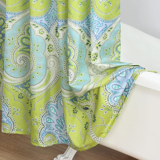 Medina Saffron Damask Blue Fabric Printed Green Waterproof Polyester Shower Curtain for Bathroom,Small 54" W x Extra 78" H