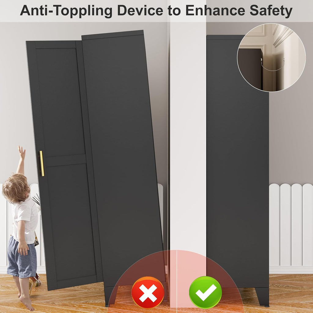 Metal Pantry Cabinet with 2 Doors and Adjustable Shelves, Kitchen Storage cabinets with Gold Handles, Versatile Storage for Laundry Room,Living Room,Bathroom,Dinning Room-Black