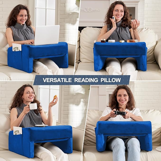 Homguava Reading Pillow Memory Lap Desk Foam Pillow for Adults Gaming Pillow Arm Rest Pillow for Reading, Crocheting, Gaming or Sitting in Bed (Blue, Medium)