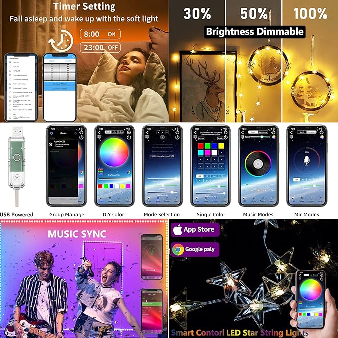 Bed Canopy with LED Star Lights, Canopy Bed Curtain with RGB Color Changing String Lights with Smart App Control Remote for Princess Girls Bedroom, Suggested for Twin Full Queen King Bed