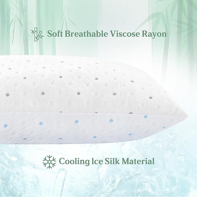Cooling Pillows Queen Size Set of 2 with Extra Stuffing Adjustable 100% Shredded Memory Foam Pillows Firmer & Soft with Washable Cover Bed Pillows for Side Back Stomach Sleeper Hypoallergenic