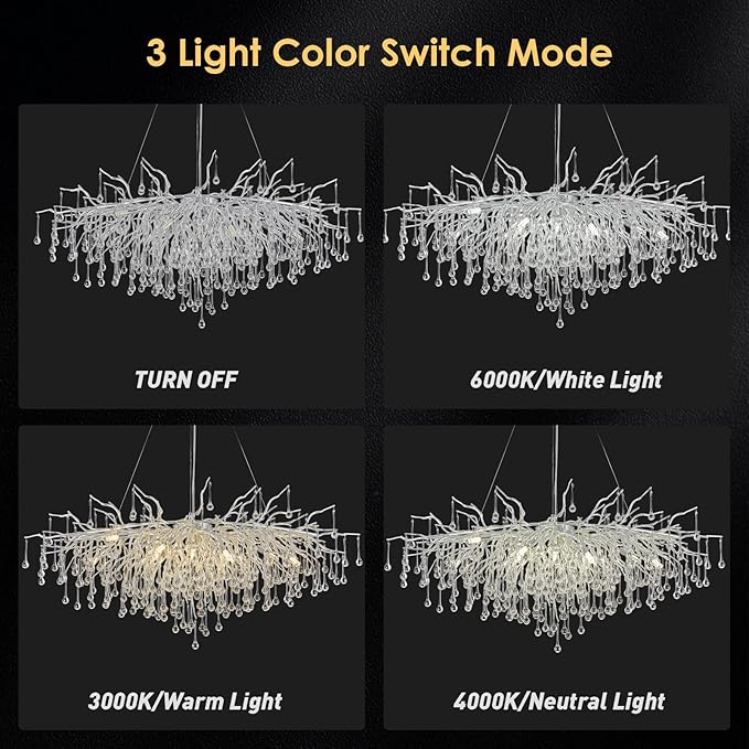 Modern Chandeliers,47.24in Rectangular Crystal Chandelier Chrome, 13-Light Farmhouse Raindrop Chandelier Pendant Light Fixture for Living Room, Kitchen Island 13-Light