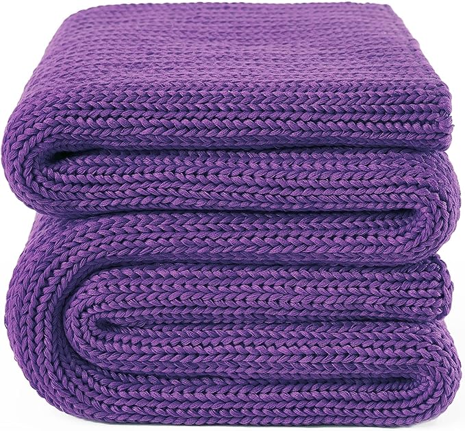 Knitted Weighted Blanket(Purple 50"x60" 5lbs),Home Décor Cooling Throw Blanket for Hot Sleepers,Hand Made Chunky Knit Heavy Blanket Use on Twin Size Bed