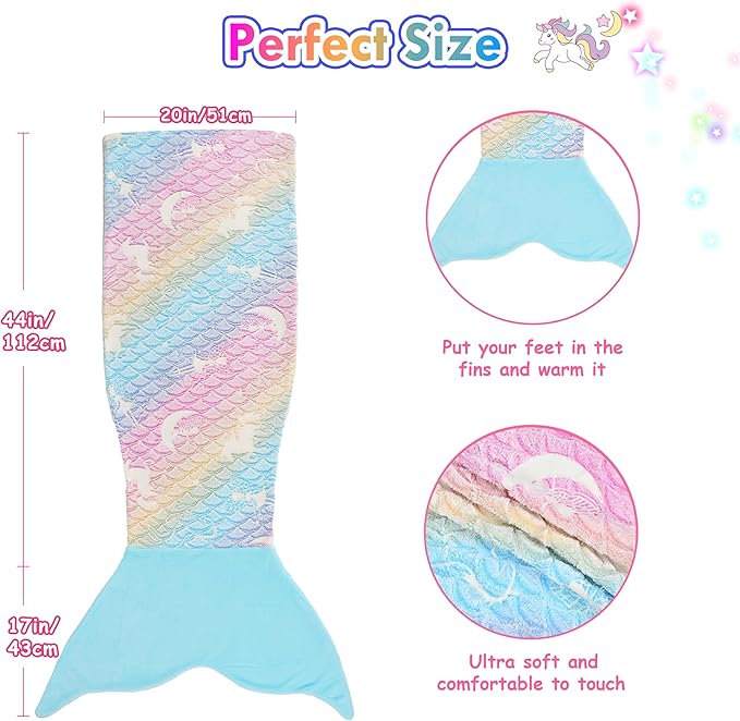 Catalonia Mermaid Tail Blanket for Girls, Glow in The Dark Mermaid Sleeping Bag for 3-14 yrs Kids, Birthday Gift for Daughter