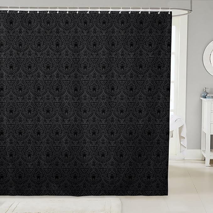 Feelyou Damask Pattern Shower Curtain 72"x84" Kids Black Vintage Floral Bathroom Shower Curtain Set for Boys Girls Teens Antique Victorian Baroque Bath Curtain Baroque Style Bathroom Accessories