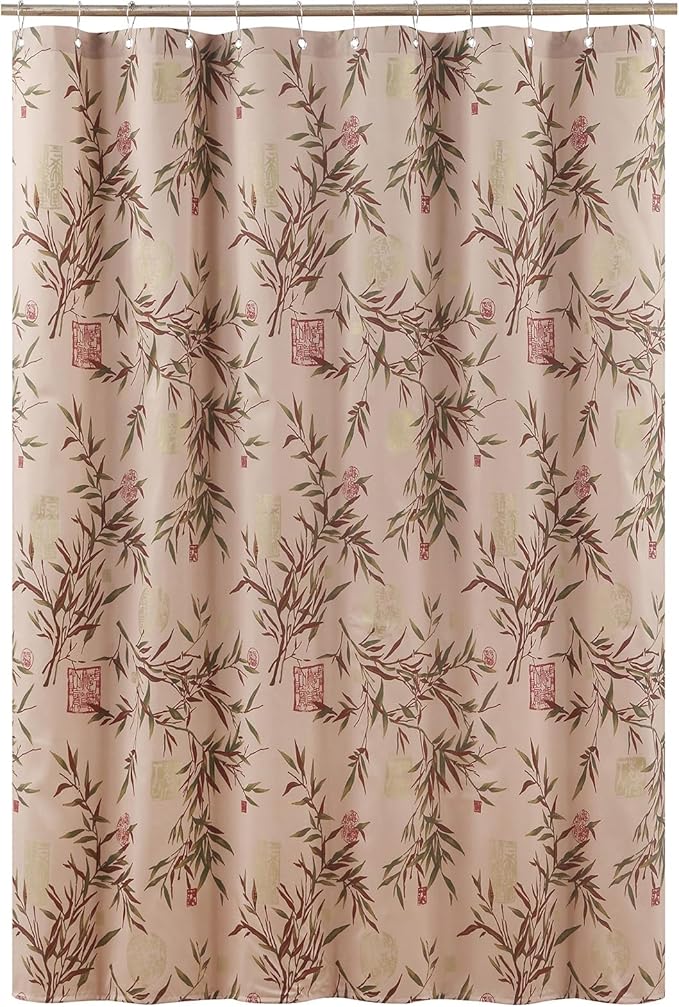 Saigon Farmhouse Printed Leaves Vintage Waterproof Polyester Fabric Brown Bamboo Country Cloth Bathroom Shower Curtain,72" W x 72" H