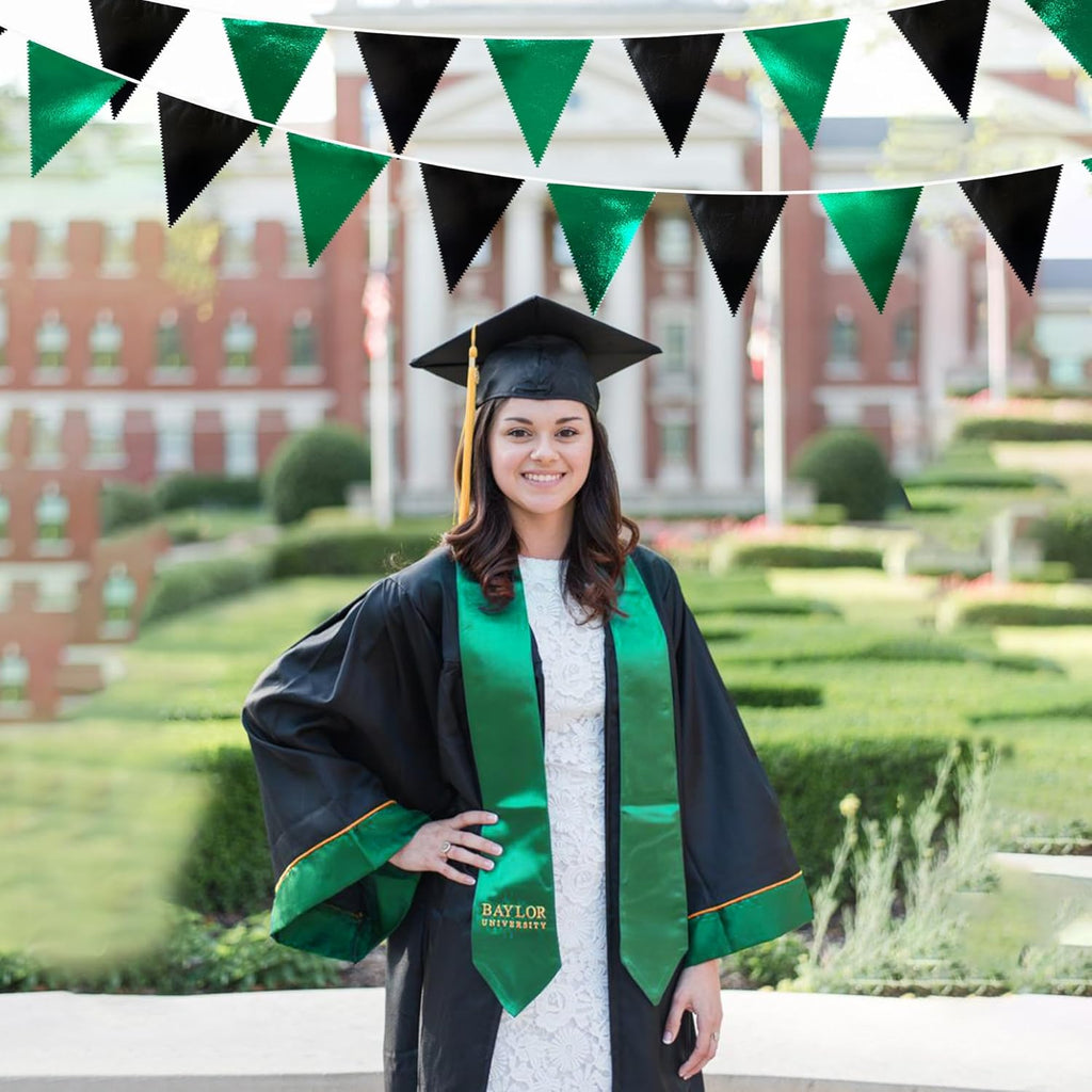 Black Green Party Decorations Metallic Fabric Triangle Pennant Banner Flag Bunting Garland for Video Game Soccer Birthday Graduations Wedding Bachelorette Halloween Outdoor Holiday Party Supplies