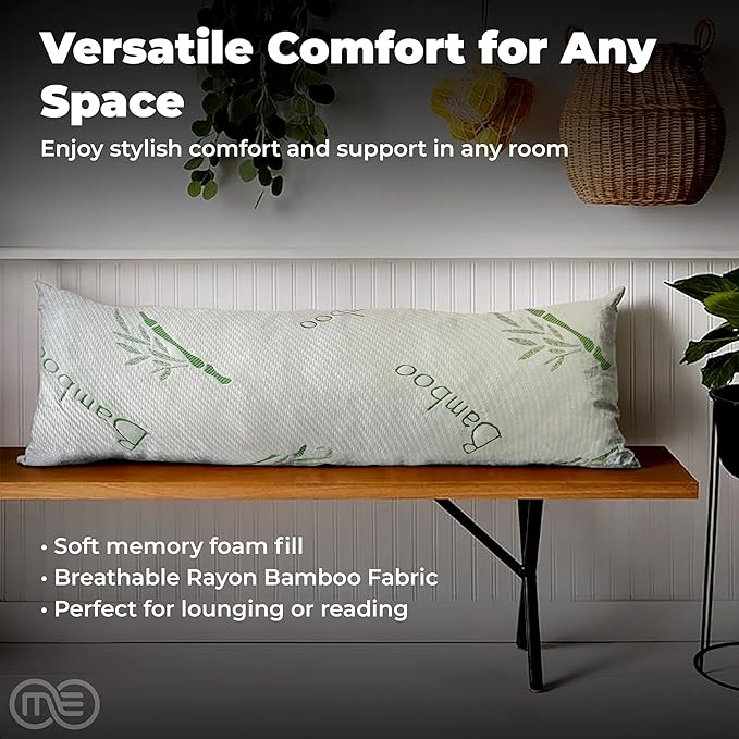 OMEO Full Rayon Bamboo Fiber Pillow Memory Foam Body Pillow for Side Sleeper, Huggable Long Body Pillow for Adults with Washable Body Pillow Pillowcase with Zipper, 20x54 Inch