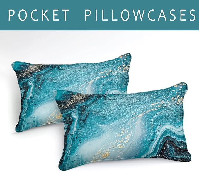 Bedbay Blue Marble Comforter King Size Blue and Gold Marble Bedding Set for Women Adults Western Bedroom Decor Aesthetic Watercolor Marble Quilt Set 4 Pcs Soft Microfiber Duvet Set (Blue,King)