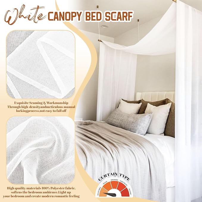 Showgeous 2 Panels Canopy Curtains White Canopy Bed Curtains 55" x 288" Bed Canopy Scarf for Full/Queen Bed Frame,Queen Canopy Bed Curtains,Sheer Bed Canopy Curtains Drapes Bed Tulle Canopy