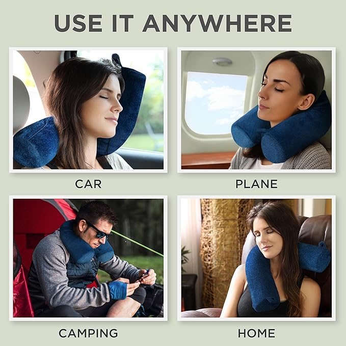 Dot&Dot Twist Memory Foam Travel Pillow for Airplanes - Travel Neck Pillow for Sleeping - Airplane Pillow for Neck Support, Chin, Lumbar and Leg - Adjustable, Bendable Neck Roll Pillow (Dark Blue)