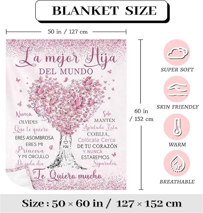 Regalo para Mi Hija, Daughter Gifts from Mom Unique, Regalo de Graduación/Cumpleaños para Hija, Gifts for Daughter in Spanish, Daughter Birthday Gifts, Grown Daughter Gifts Blanket 60"x50"
