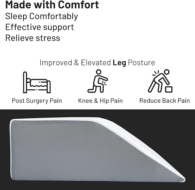 21-Inch Mattress System Pillow High-Density Rest Elevating Wedge, Relieves and Recovers Foot and Ankle Injury, Leg, Hip and Knee Pain, Multi-Purpose, Full Foam Top, White