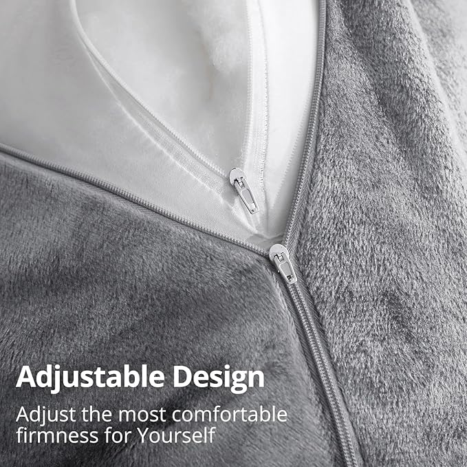 Sasttie Reading Pillow for Sitting in Bed Adult, Extra Large Back Pillow for Bed, Backrest Pillow with Detachable Head Support Cushion, College Dorm Essentials for Girls and Boys, Dark Grey