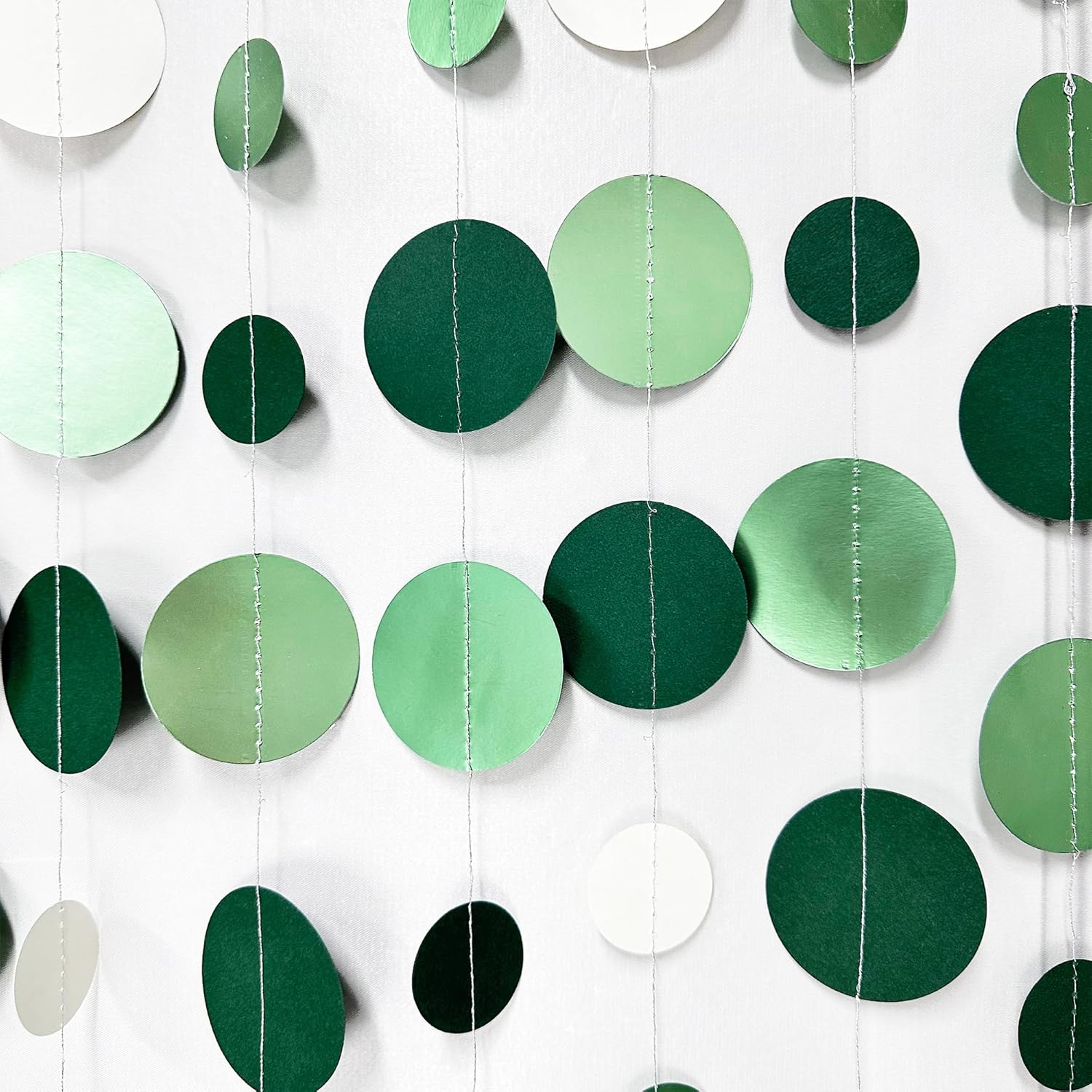 46 Ft Sage Green Party Decorations Metallic Sage Green White Polka Dots Garlands Hanging Paper Circle Dots Streamer for Birthday Baby Shower Engagement Graduation Wedding Party Decorations Supplies