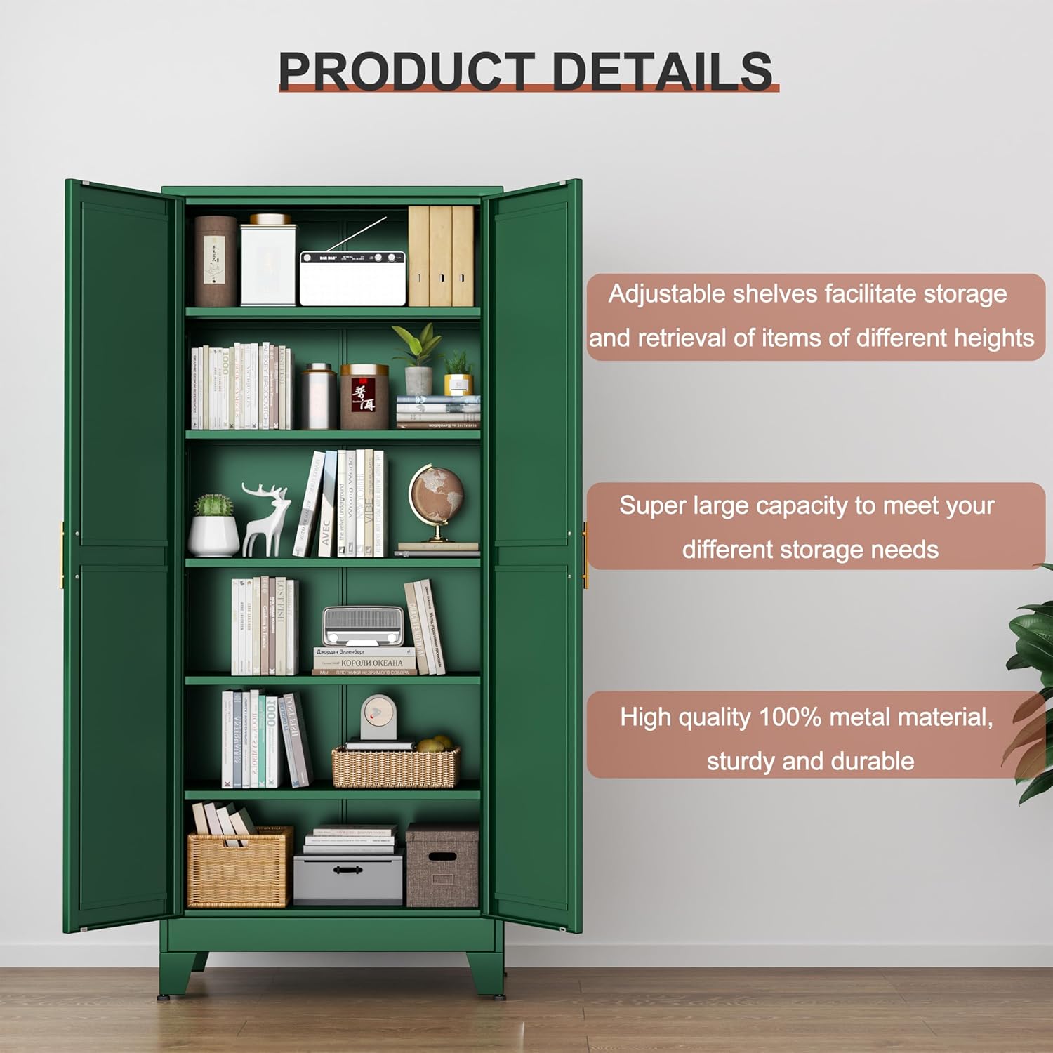 Kitchen Pantry Storage Cabinet with Doors and Adjustable Shelves, Metal ClosetMaid Food Pantry Cabinets, 75" Tall Freestanding Cupboard for Kitchen, Laundry or Utility Room, Green