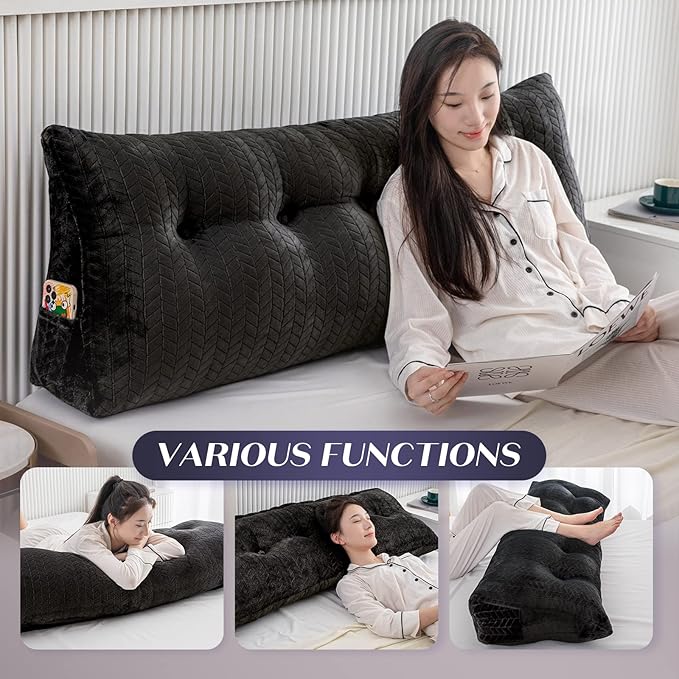Triangular Wedge Headboard Pillow Large Bolster Bed Rest Reading Pillow Backrest Positioning Support Bolster Cushion with Removable Cover