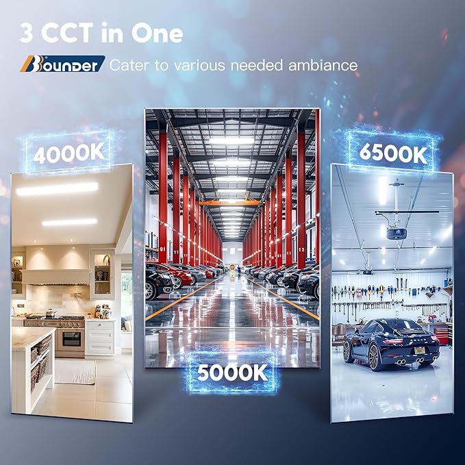 BBOUNDER 6 Pack 4FT LED Wraparound Light with 3CCT Selectable, 4000K/5000K/6500K, Super Bright 5500LM 50W 4 Foot Fluorescent Light Fixture, Flush Mount Office Ceiling Light for Kitchen Garage, White