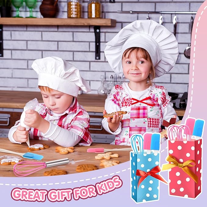 48 Pcs Kids Mini Baking Sets for Real Cooking Games Prize Party Favors, with Spatula, Rolling Pin, Whisk, Gift Bags for Baking Cooking Party Class