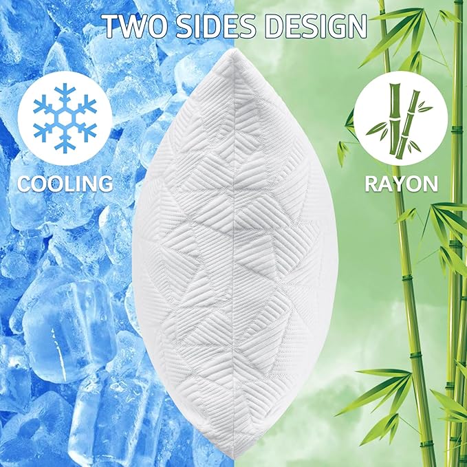 Cooling Pillows Standard Size Set of 2, BETU Shredded Memory Foam Cool Pillows for Hot Sleepers, Adjustable Firm Soft Support Bed Pillows Perfect for Back Neck Pain and Side Sleeping, White