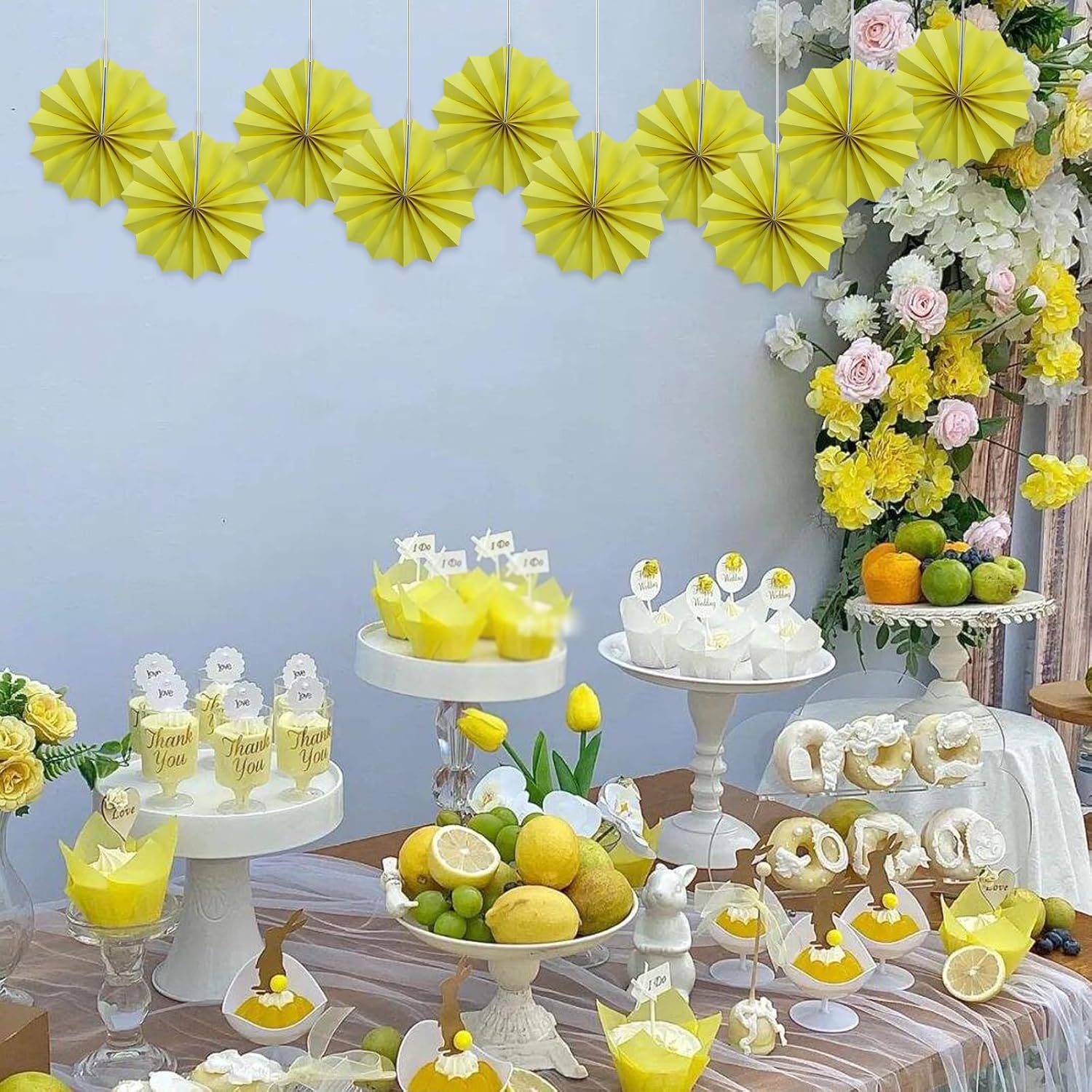 Yellow Party Decorations,Paper Decorations for Party,Lemon Decorations Party Paper Fans Bulk 8in,Anniversary Decorations for Part 30 Color DIY Set （Lemon Yellow）