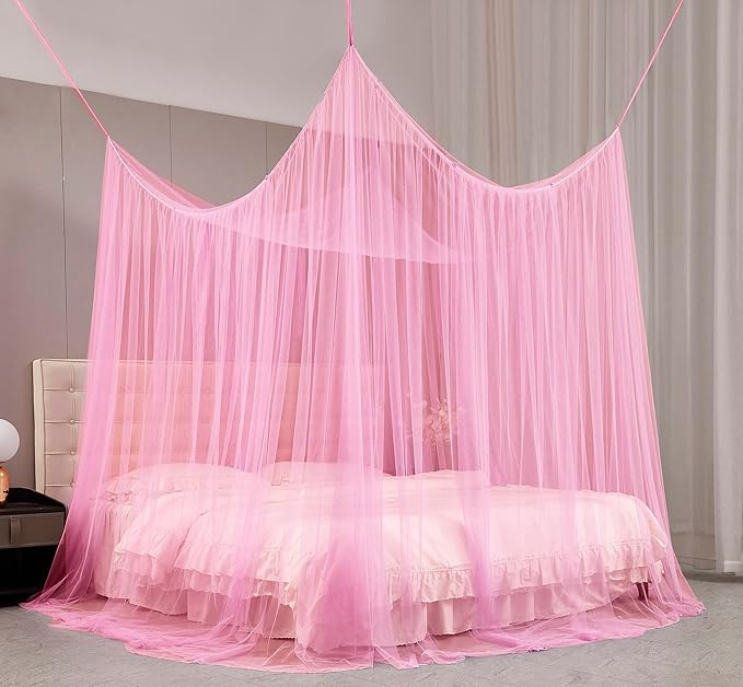 Mengersi 4 Corner Post Canopy Bed Curtains Twin Single to Twin XL Size Bed,Netting Curtains for Camping, Patio,Indoor Outdoor Net (80x40x80, Pink)