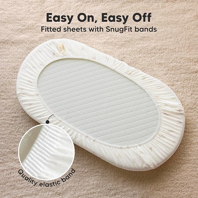 2-Pack Organic Bassinet Sheets for Girls, Boys - 100% Cotton Bassinet Mattress Sheets Compatible with Halo Bassinest Swivel Sleeper, Graco, Baby Delight, Chicco, Unisex Fitted Bassinet Sheets (Meadow)