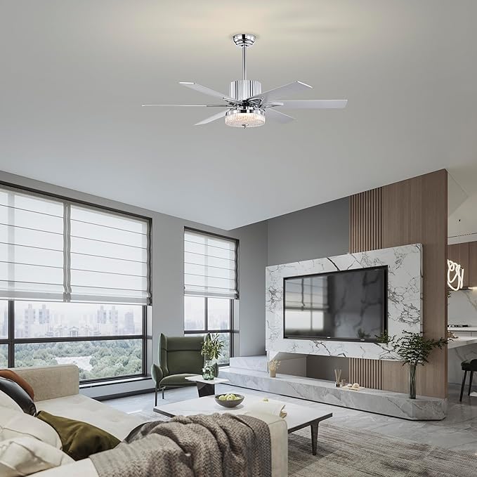 NicBex Ceiling Fan 52 Inch Stylish Design Ceiling Fan with Lights Ceiling Fans with 6 Blades and Remote Control Reversible Ceiling Fan for Bedroom, Living Room, Silver
