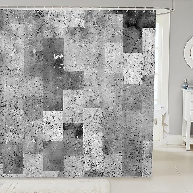 Feelyou Kids Geometric Grey Bathroom Shower Curtain Set Geometry Bath Curtain Boys Girls Stripe Line Shower Curtain Modern Art Teens Bathroom Accessories Room Decor 72"x78"