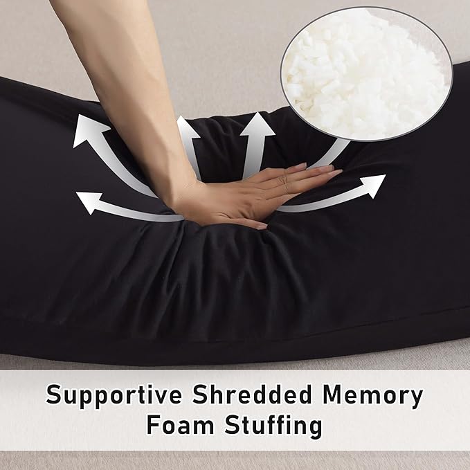 WhatsBedding Memory Foam Body Pillow with 100% Cotton Jersey Knitted Cover, Luxury Soft Large Long Pillow for Adults, Firm Full Body Pillow with Removable Zippered Pillow Case - Black