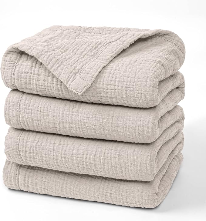 Lulu moon Muslin Blankets for Adults 55”x75” - Couch Throw Blanket for Boys - Light Weighted Muslin Quilt for Sofa and Bed (Ivory)