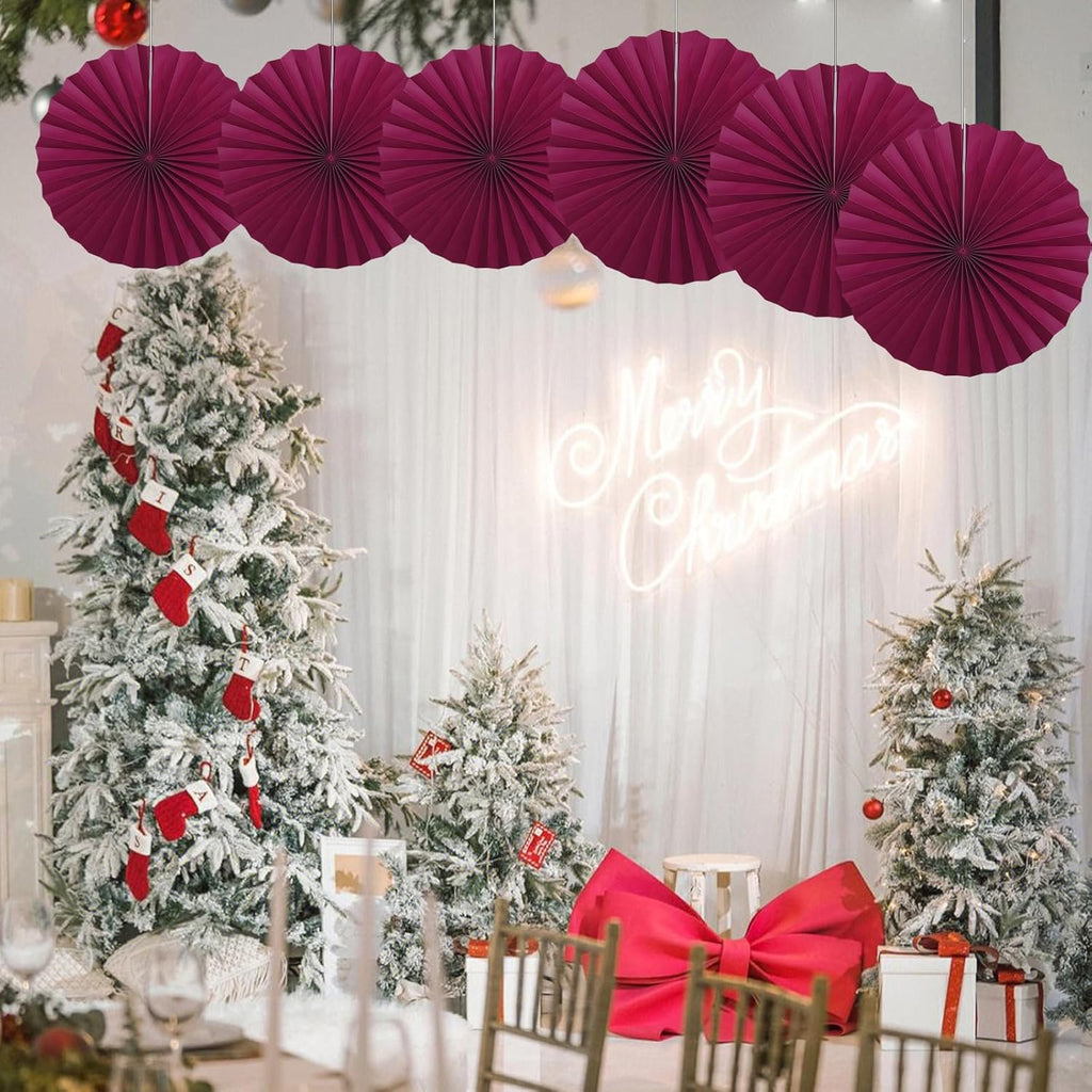 BARTHEW Red Party Decorations,Paper Decorations for Party,Girls Party Decorations Party Paper Fans Bulk 16in,Anniversary Decorations for Party 30 Color DIY Set （Wine Red）