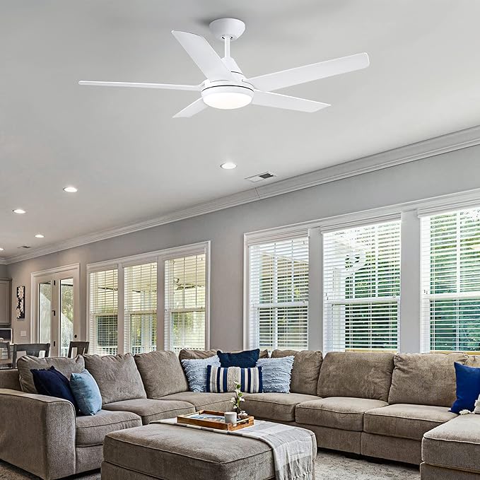 NicBex Ceiling Fan 48 Inch Modern Ceiling Fans with Integrated LED Light and Remote Control Double Finish Ceiling Fan with 5 Blades for Living Room, Bedroom, White