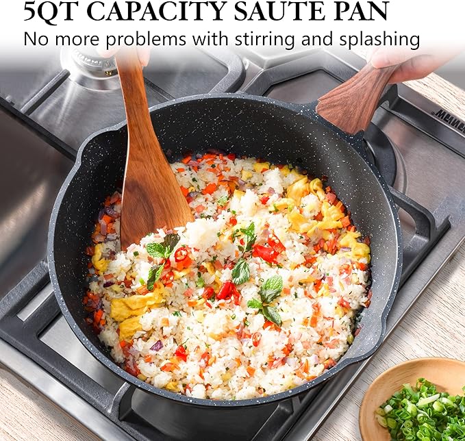 SENSARTE Nonstick Cookware Set 8-Piece, Healthy Pots and Pans Non-toxic Kitchen Cooking Set with Swiss Granite Coating, Stay-Cool Handles, Induction Compatible, PFOA free