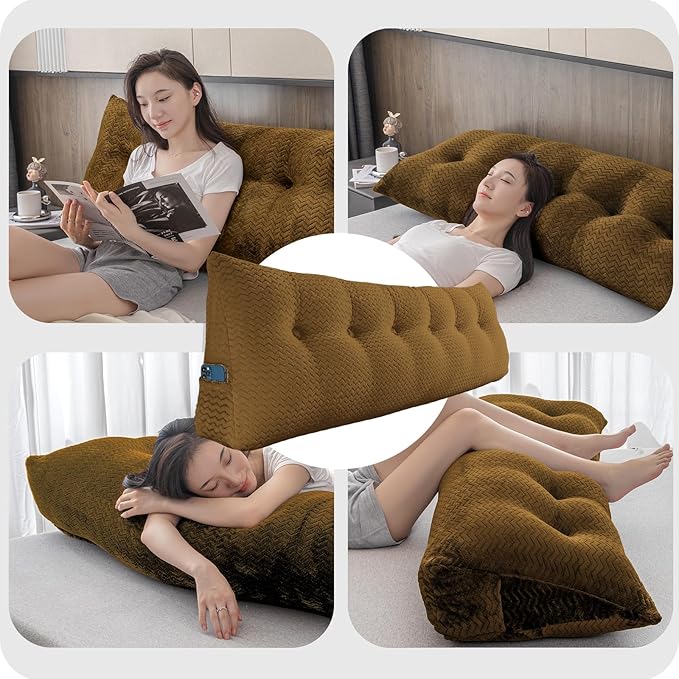 Large Bolster Triangular Headboard Wedge Backrest Positioning Support Bed Rest Reading Pillows Headboard Wedge Pillows for Day Bed Bunk Bed with Removable Cover