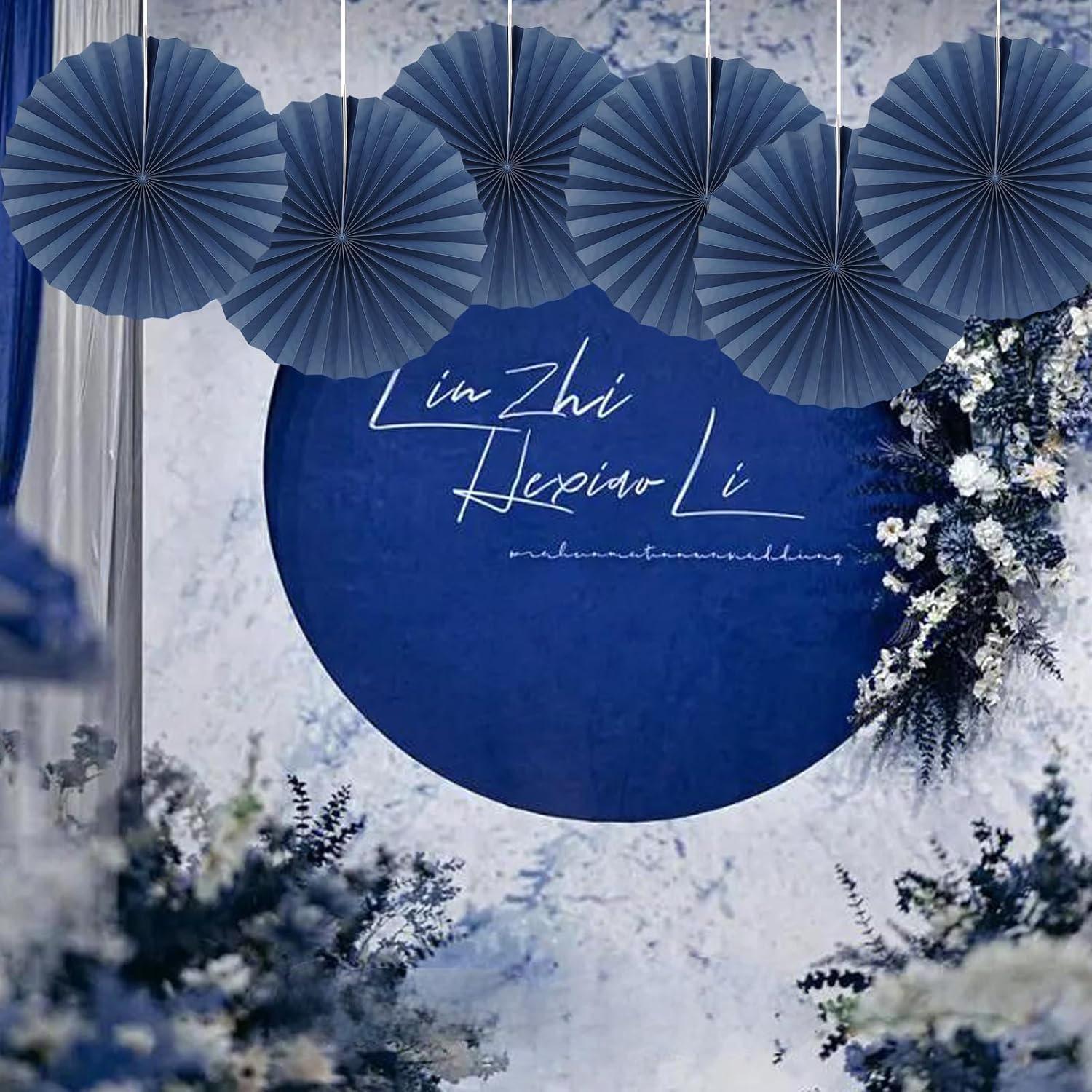 Blue Party Decorations,Blueberry Party Decorations Decorations Party Paper Fans Bulk 16in,Graduation Decoration Classroom Decor, Western Themed Party Decorations 30 Color DIY Set （Deep Blue）