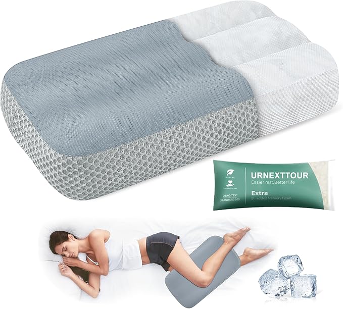 Cooling Memory Foam Knee Pillow for Side Sleepers, Between Legs Pillow, Soothing Relief for Sciatica Back HIPS Knees Joints, with Inner Pillowcase and Extra Foam Filler, Grey