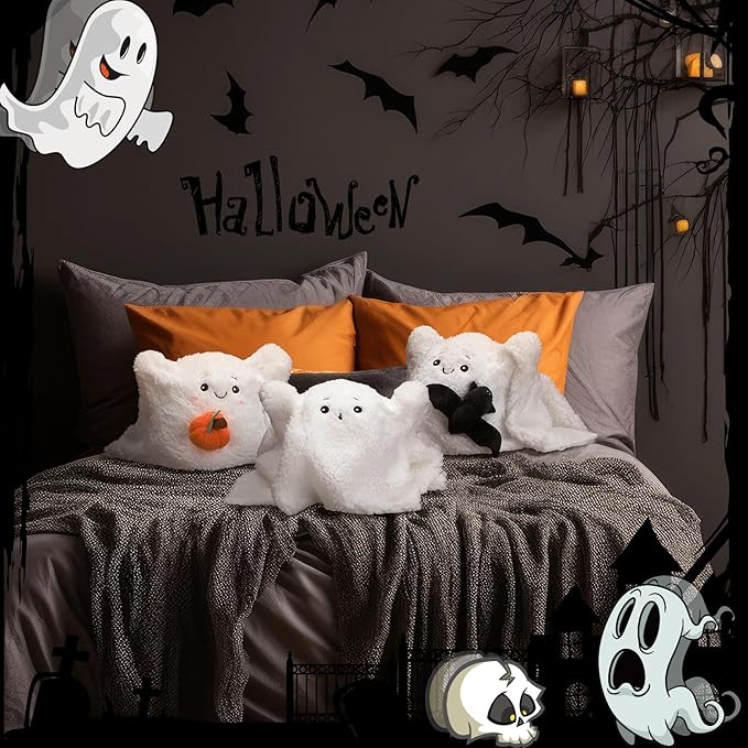 3 Pcs Halloween Pillows Ghost Decorative Throw Pillow with Pumpkin Pillow Cute Ghost Decor Halloween Ghost Throw Pillow with Bat Halloween Room Decor for Halloween Party, 14 x 9 Inches
