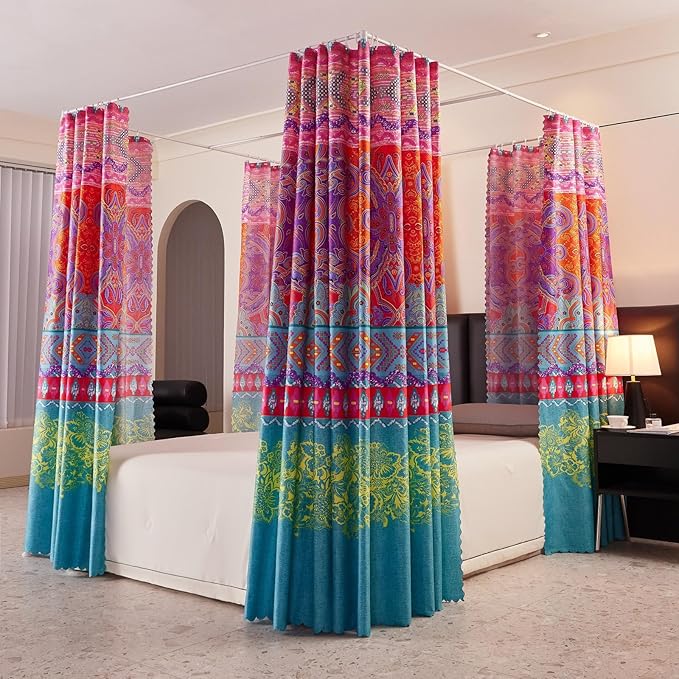 Canopy Bed Curtains 4 Corners Post Bed Canopy Curtains Queen Bed Curtain Drapes Bed Canopy for Adults & Girls Bedroom Decoration (Queen)